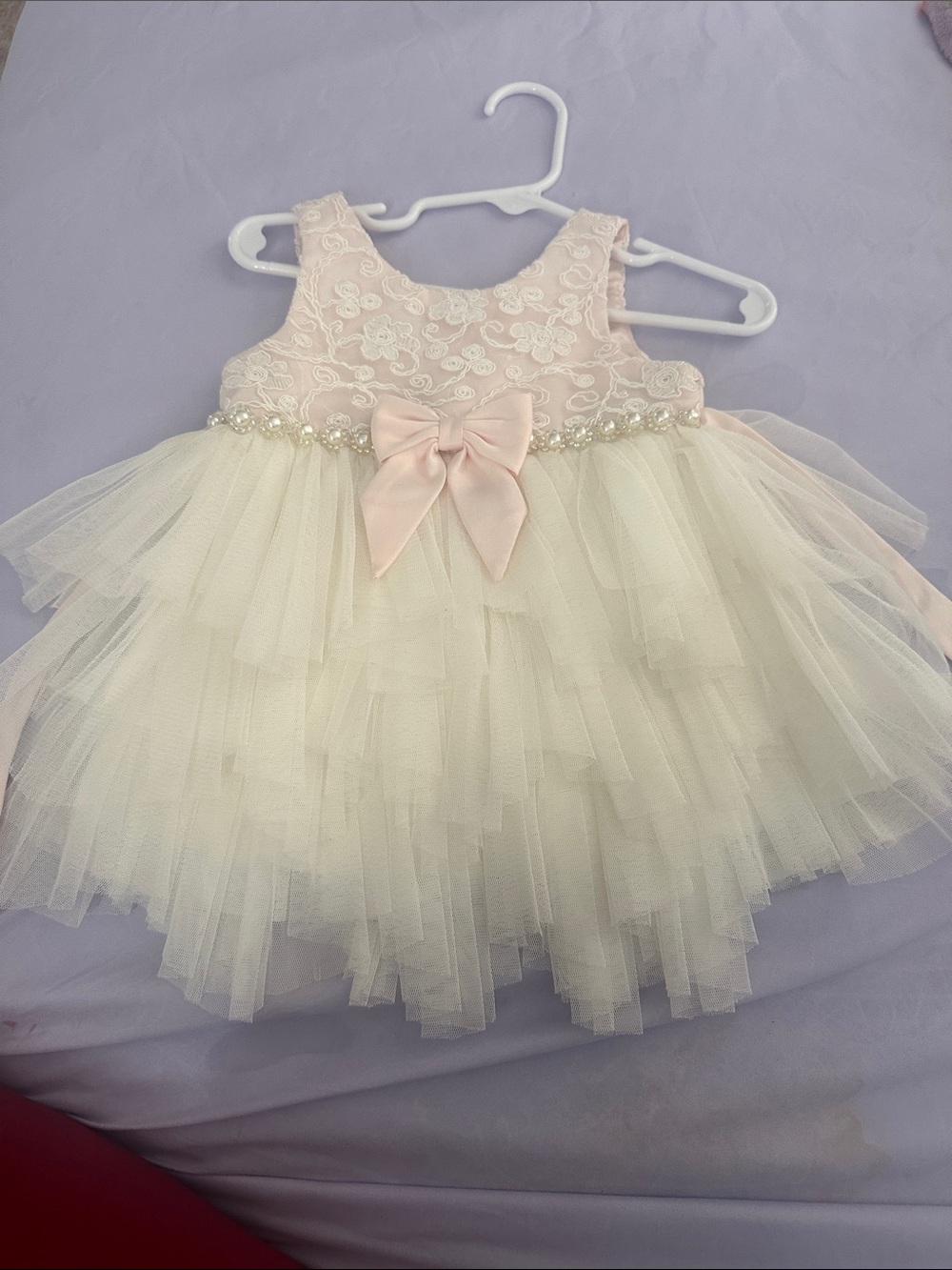 Love Culture Pink and Ivory Tulle Lace Bow Party Dress